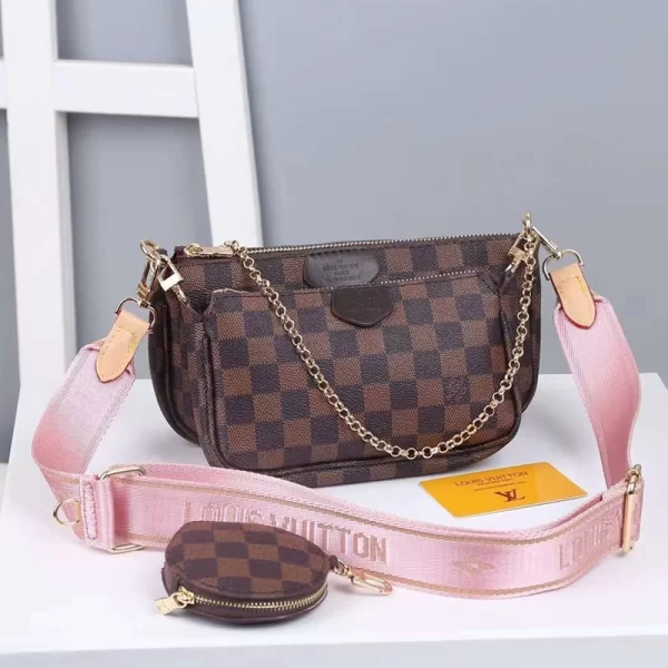 Ladies Pochette Coffee Brown Sling Bag With Pink Strap Copy