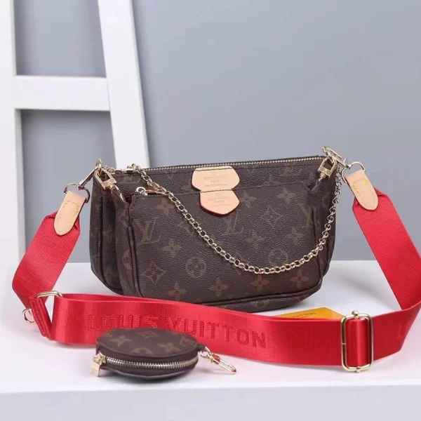Ladies Pochette Coffee Sling Bag With Red Strap Copy