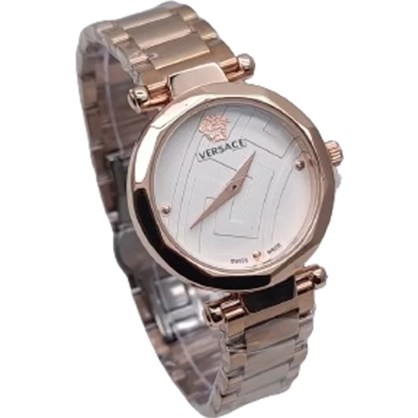 Ladies Round White Dial Rose Gold Strap Copy Watch