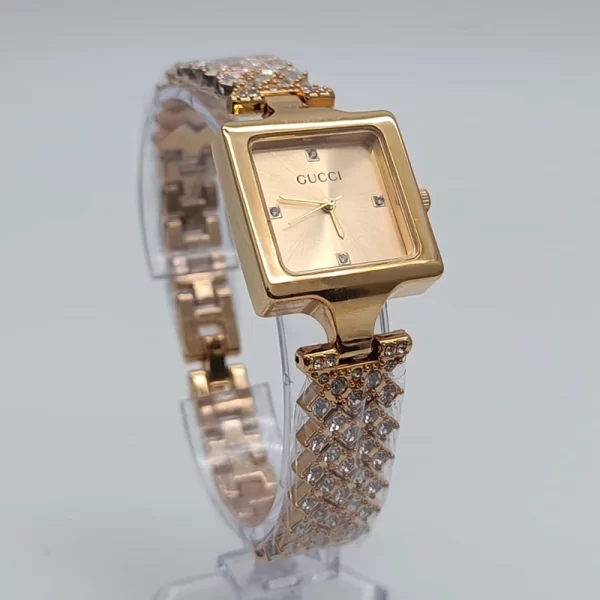 Ladies Square Gold Dial Gold Strap Copy Watch