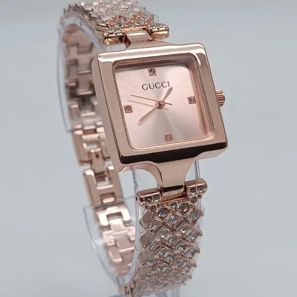 Ladies Square Rose Gold Dial Rose Gold Strap Copy Watch