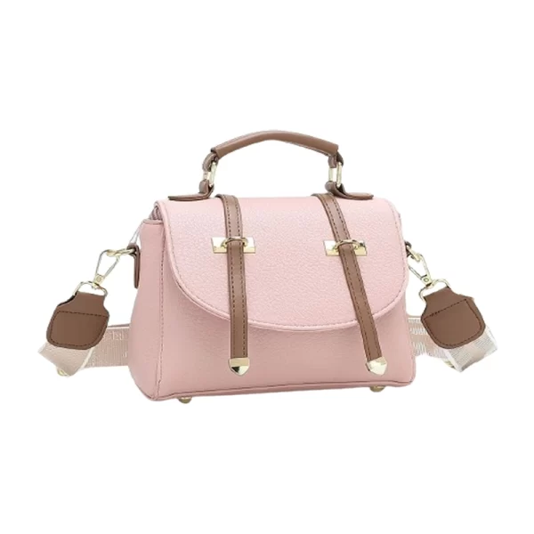 Strap Decor Women Pink Satchel Bag