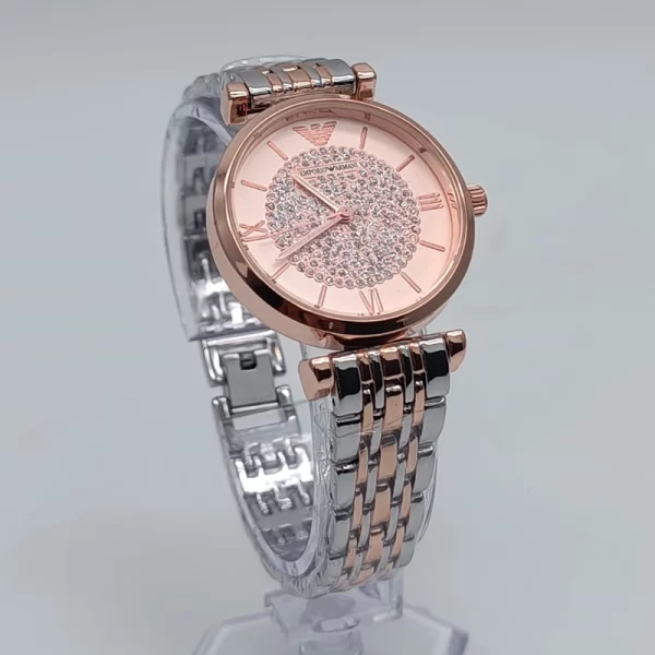 Two Tone Dial Stainless Steel Analogue Rose Gold Watch For Women