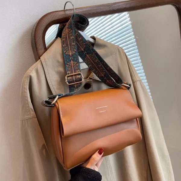 Wide Shoulder Strap Brown Sling Bag