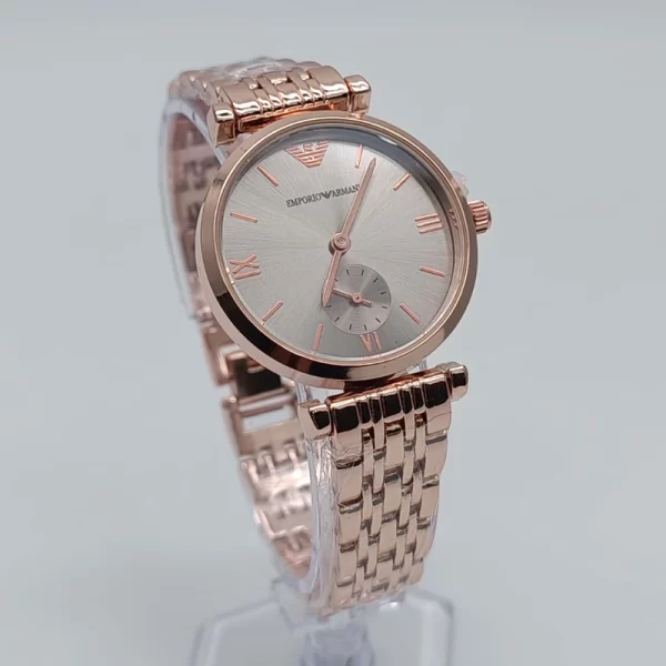 Women Chronograph Silver Dial Rose Gold Strap Copy Watch