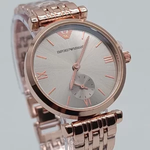 Women Chronograph Silver Dial Rose Gold Strap Copy Watch