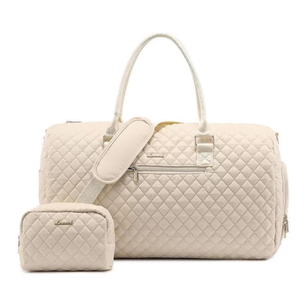 Carry on Travel Quilted Cream Duffel Bag