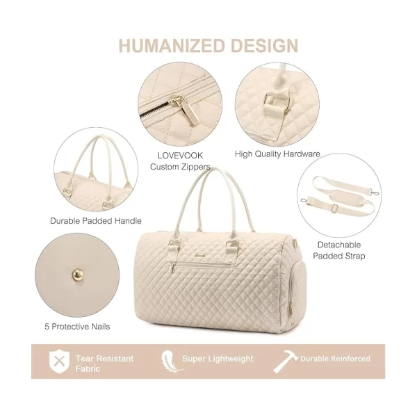 Carry on Travel Quilted Cream Duffel Bags