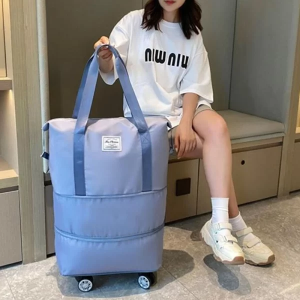 Expandable Travel Blue Duffle Handbag With Wheels