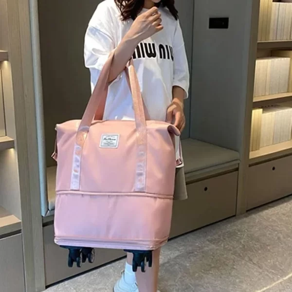 Expandable Travel Pink Duffle Handbag With Wheels