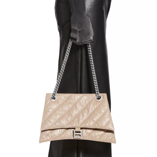 First Copy Quilted Chain Cream Shoulder Handbag