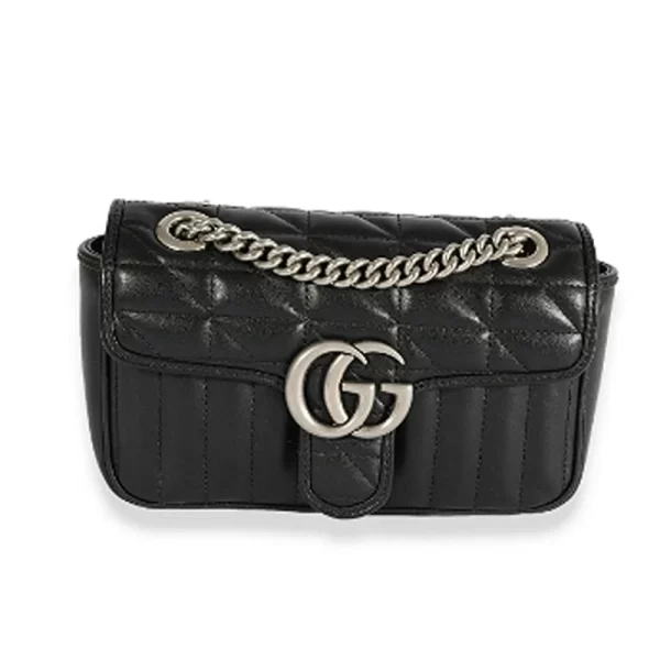 GG Flap Quilted Black Shoulder Handbag