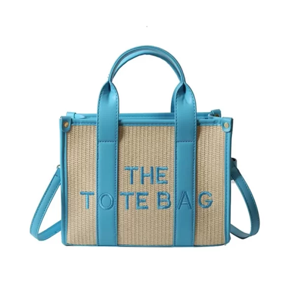 Jute Straw Blue Tote Handbag For Women