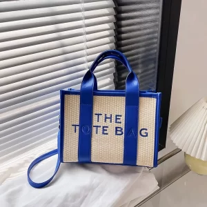 Jute Straw Dark Blue Tote Handbag For Women