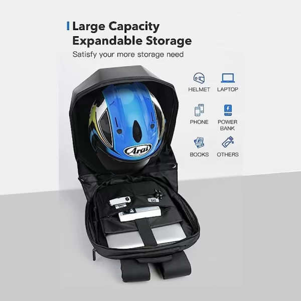 LED Smart Motorcycle Hard Shell Waterproof Black Backpacks