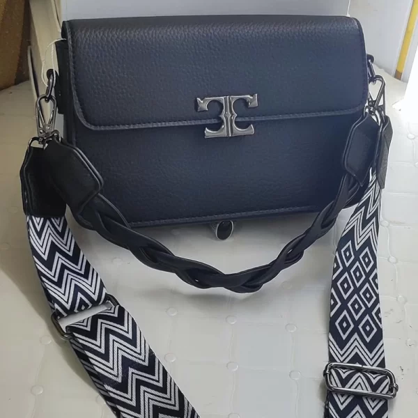 T Flap Crossbody Black Sling Handbag