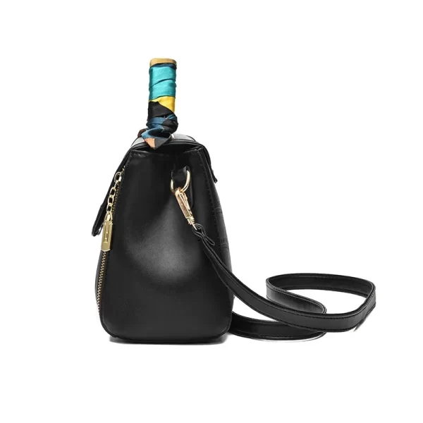 Versatile Black Satchel Handbag Without Scarf For Ladies