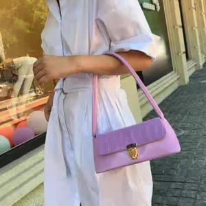 Women Stone Pattern Flap Lavender Shoulder Bag