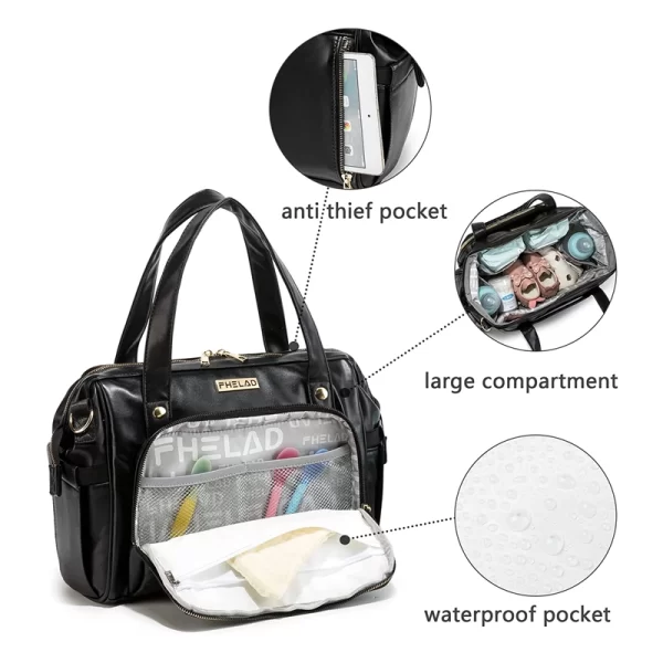 Maternity Black Diaper Handbag Essentials for Mom