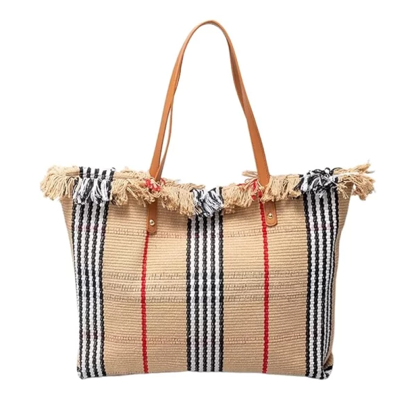 Tassel Embroidery Ladies Khaki Tote Bag