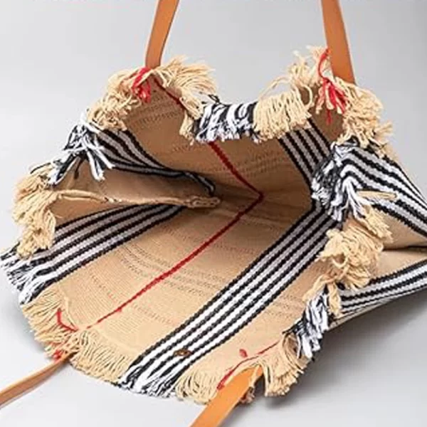 Tassel Embroidery Ladies Khaki Tote Bags