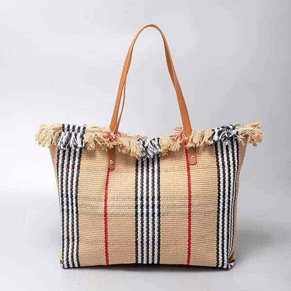 Tassel Embroidery Ladies Khaki Tote Handbag