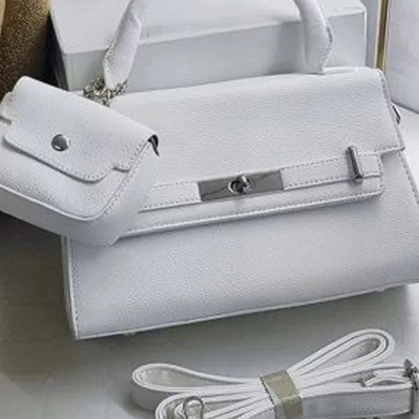 Top Handle White Shoulder Bag With Pod Cover