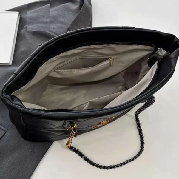 Women Quilted Shoulder Black Tote Handbag