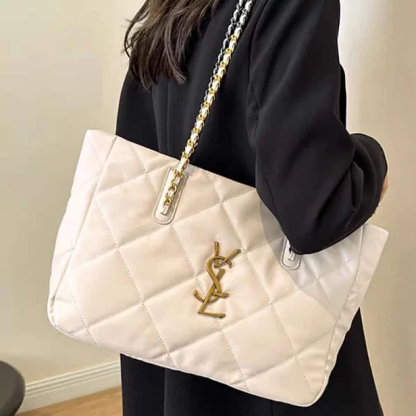 Women Quilted Shoulder White Tote Bag