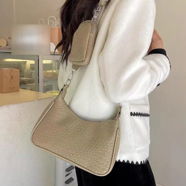Woven Pattern Cream Sling Bag With Coin Pouch
