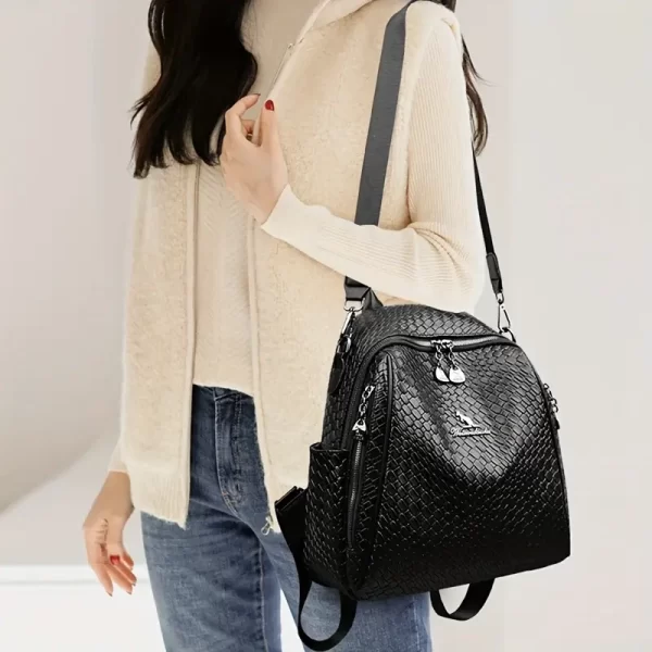 Woven Pattern Shoulder Bag Black Back Bag