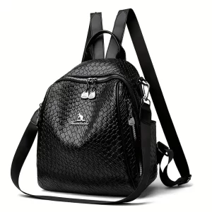 Woven Pattern Shoulder Bag Black Backpack