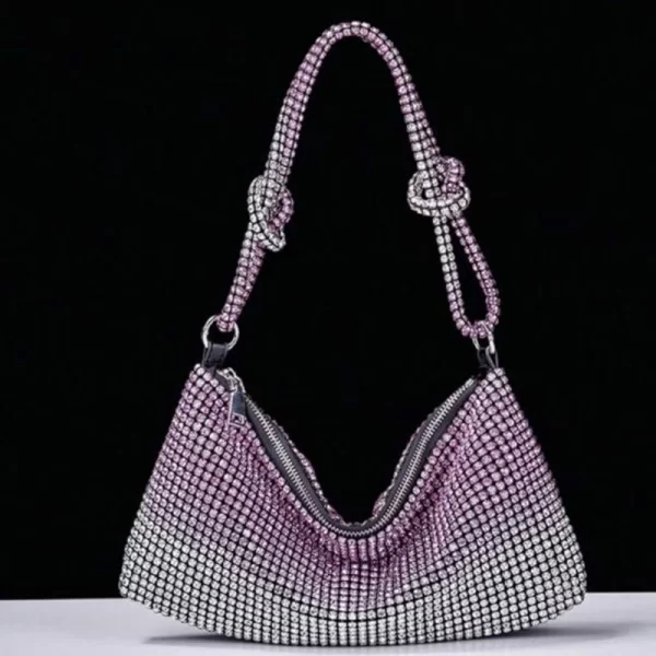 Gradient Color Rhinestone Purple Silver Shoulder Bag For Women