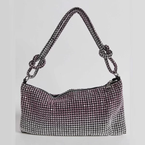 Gradient Color Rhinestone Purple Silver Shoulder Handbag For Women