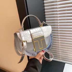 Women PVC Transparent Silver Sling Handbag
