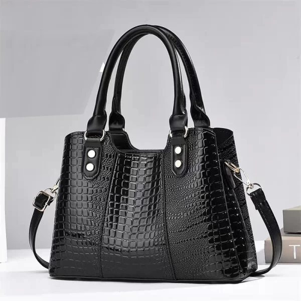 Crocodile Pattern Shiny Black Shoulder Bag