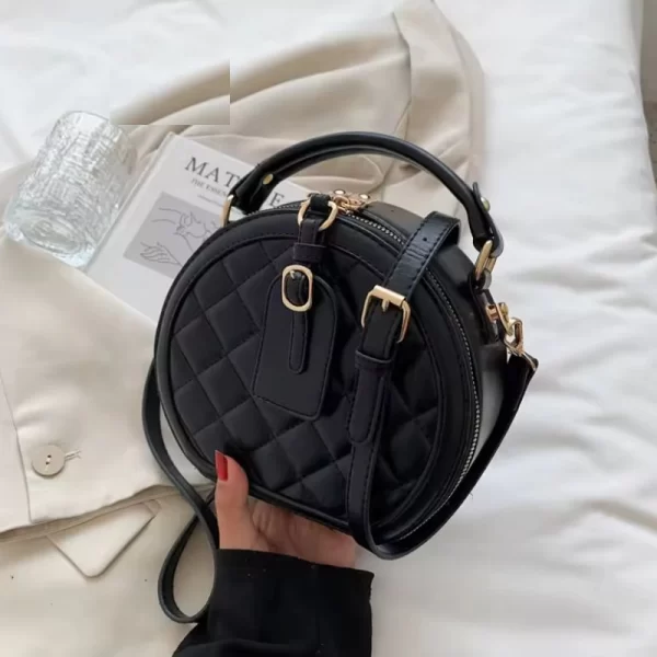 Fashion Round Quilted Black Sling Bag