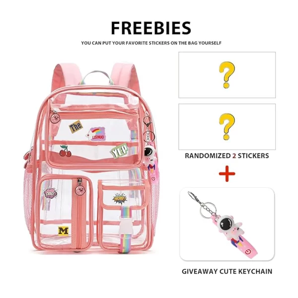 PVC Transparent Clear School Pink Backpack