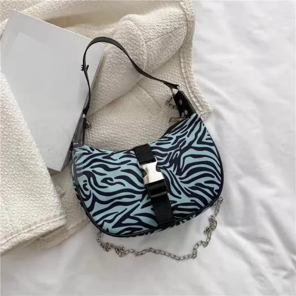 Zebra Pattern Chain Blue Crossbody Bag
