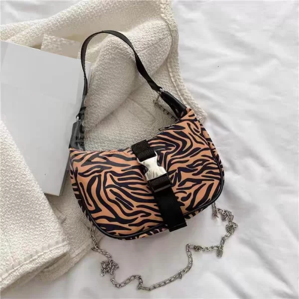 Zebra Pattern Chain Orange Crossbody Bag