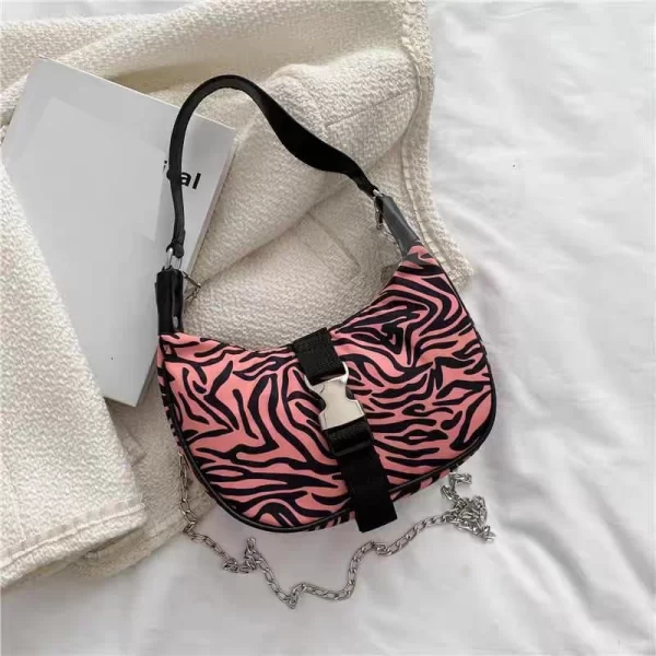 Zebra Pattern Chain Pink Crossbody Bag