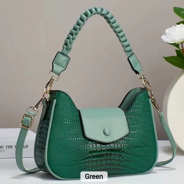 Casual Crocodile Pattern Green Shoulder Hand Bag