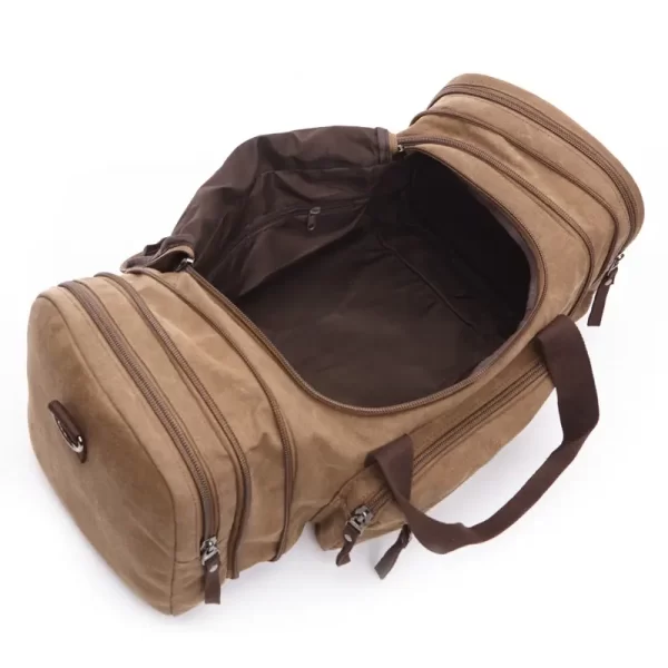 Vintage Travel Canvas Khaki Duffle Hand Bag