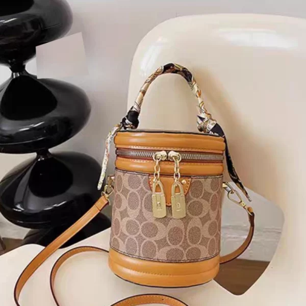 Women Round Bucket Brown Hand Bag