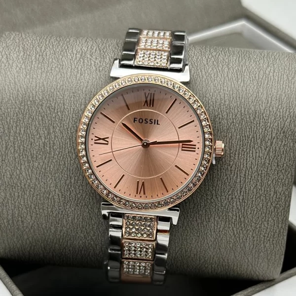 Classy Rose Gold Dial Silver Strap Wrist Watch Dupe For Girls