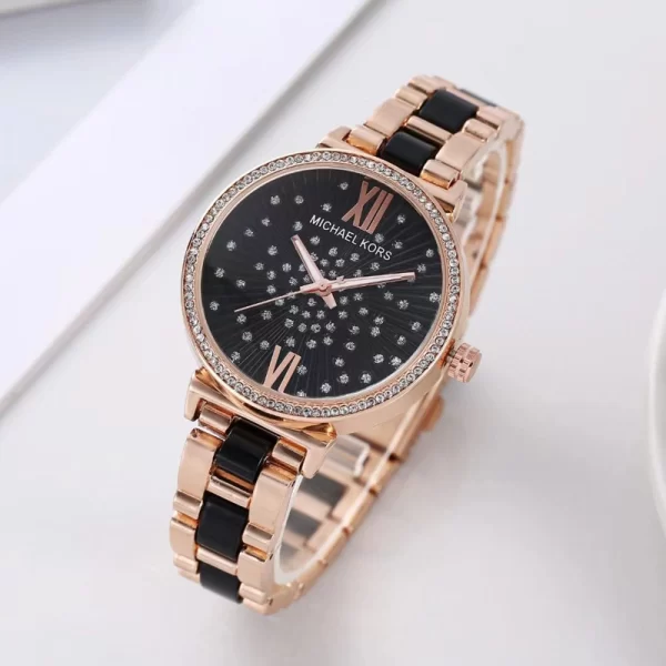 Elite Women Black Analog Dial Rose Gold Strap Wrist Watch Dupe