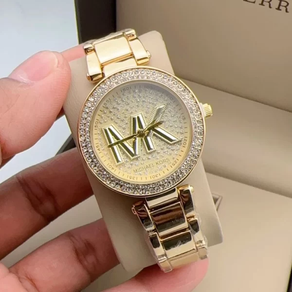 First Copy Diamond Studded Gold Dial Gold Strap Watch For Girls