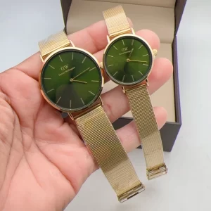 First Copy DW His Her Combo Green Dial Gold Strap Watches