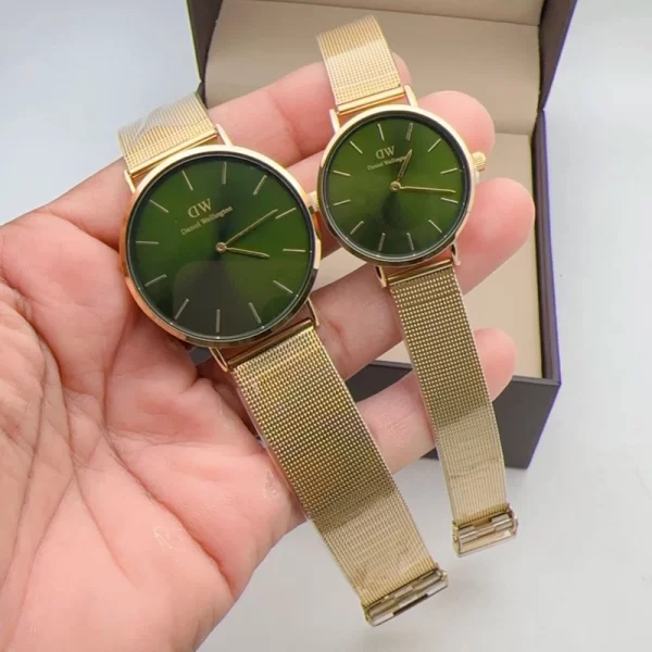 First Copy DW His Her Combo Green Dial Gold Strap Watches