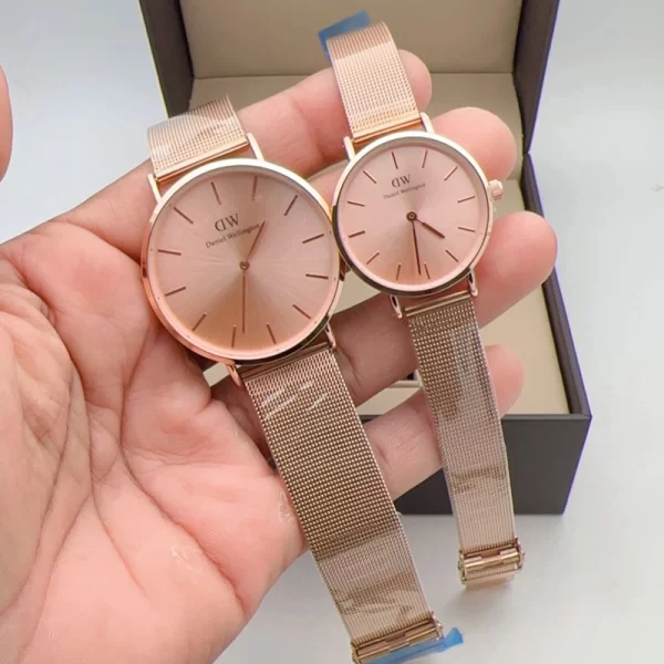 First Copy DW His Her Combo Rose Gold Dial Rose Gold Strap Watches